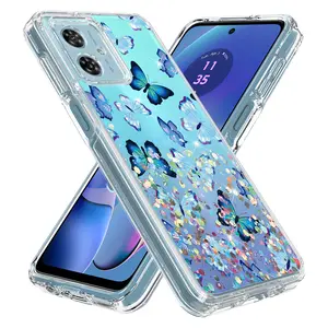 Motorola Moto G Power 5G 2023 Transparent Glitter Graphics Design Hybrid Armor Cover Case - Durable Phone Accessories