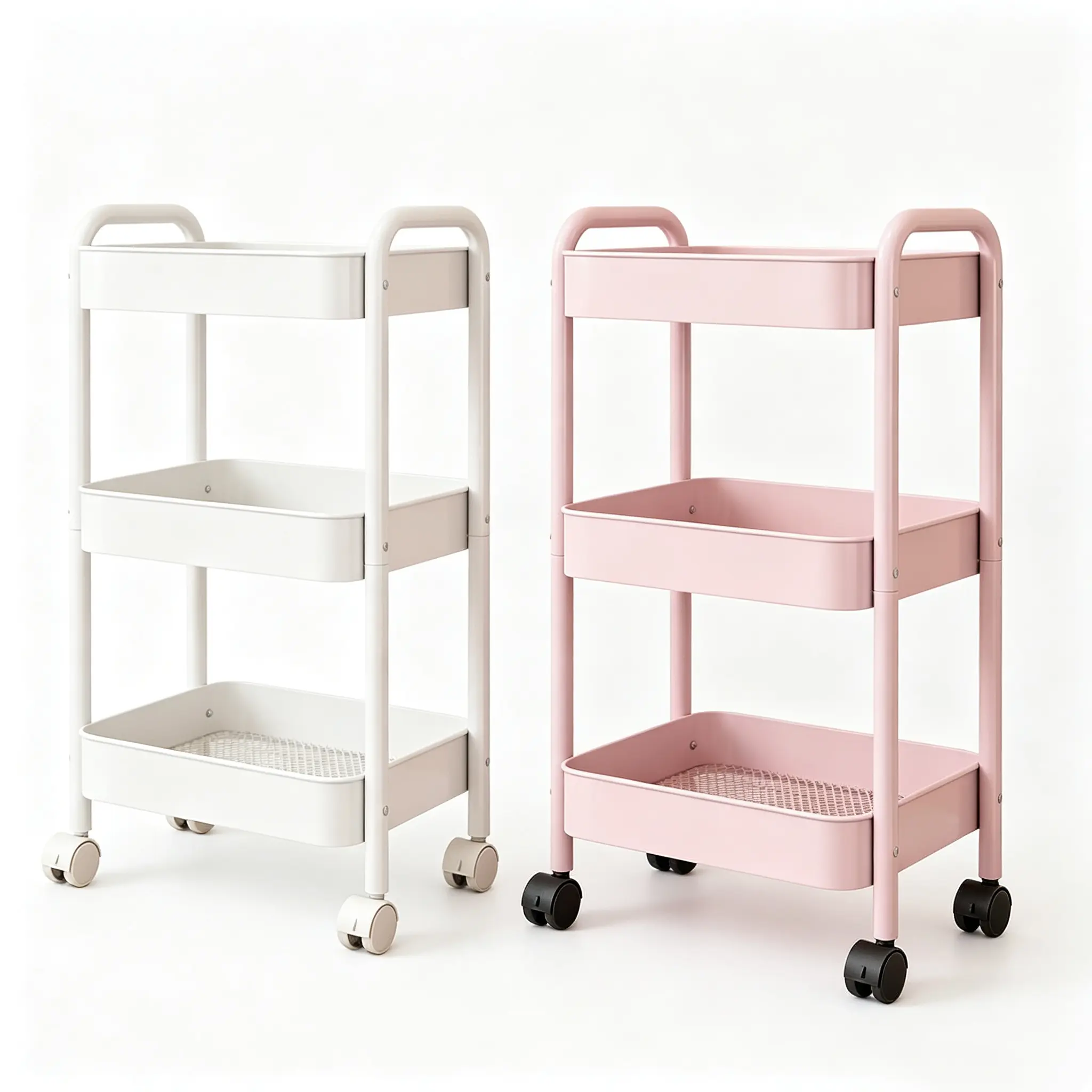 3-Tier Rolling Metal Desk Organizer Cart with Wheels, Mobile Utility Shelf for Office Stationery Storage, Space-Saving Organizer for Office, Kitchen, Home Cute Accessories