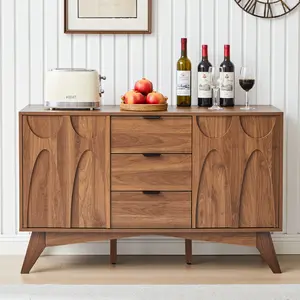 FurSch 47.2" Mid-Century Modern Buffet Cabinet with Storage, Sideboard with 3 Drawers and 2 Doors, Coffee Bar Cabinet for Living Room or Kitchen, Stylish Storage Cabinet for Home Organization