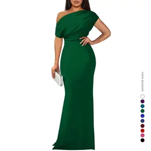 Women's Elegant Sleeveless Off Shoulder Bodycon Long Formal Party Evening Dress Fabric Polyester