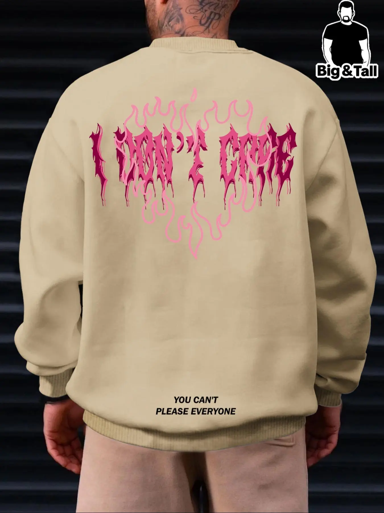 【Plus Size】 Heart & Letter Print Drop Shoulder Sweatshirt, Casual Fitted Sweatshirt, Long Sleeve Round Neck Pullover for Fall & Winter, Men's Clothing for Daily Wear, Tops