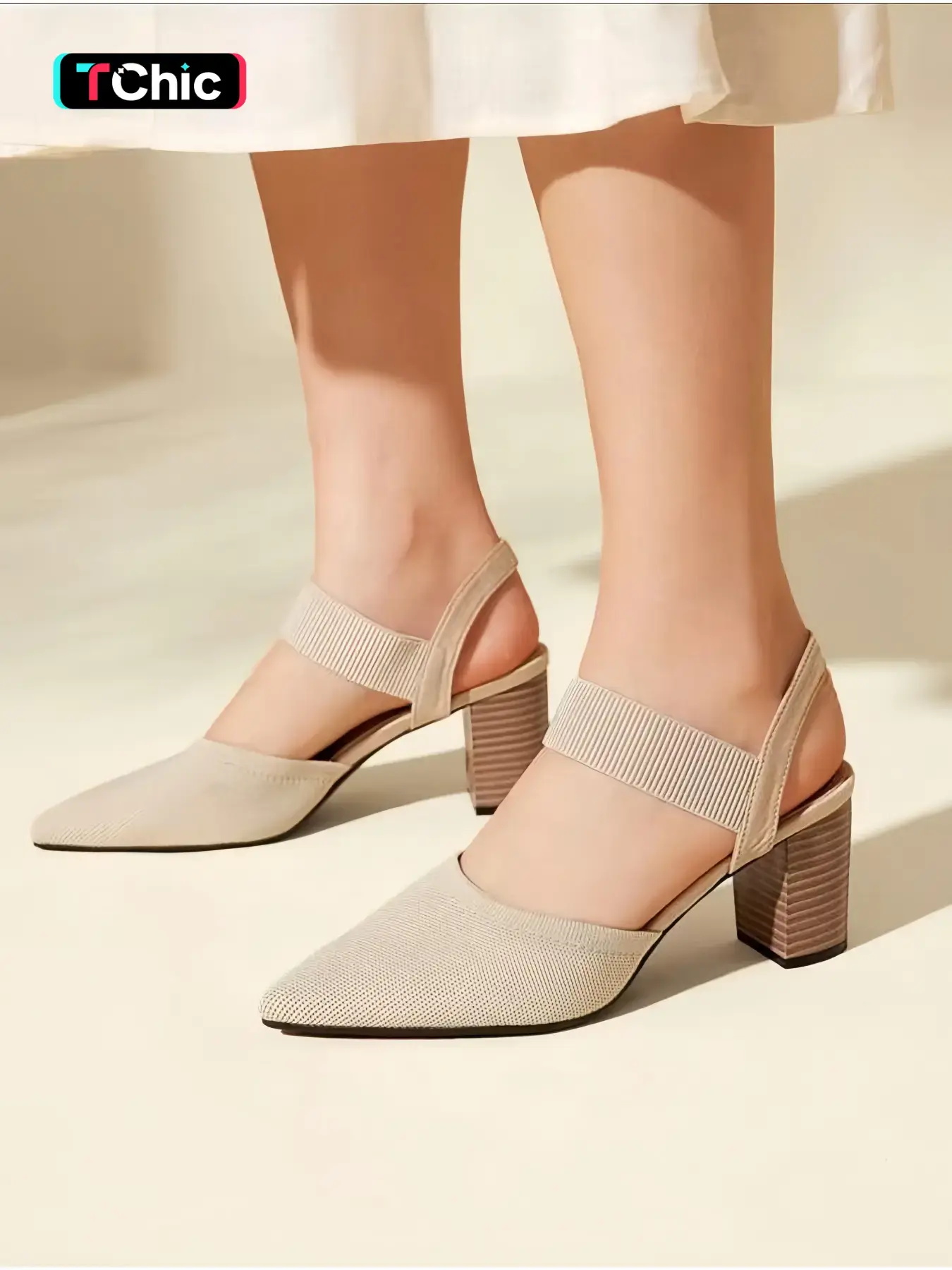 Women's Elegant Party Shoes Knitted Backless Chunky Heel Elevated Sandals Pointed Toe High Heel Sandals Suitable for Holiday Parties/Graduation Balls/New Year/Weddings Block Heel Sandals