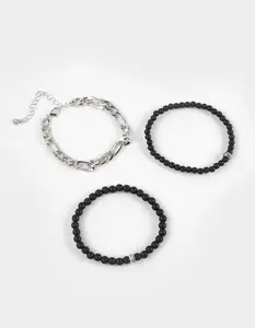 RSQ Mens Metal Figaro Chain/Matte Beaded Bracelets, Black