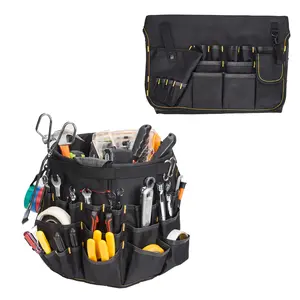 Oxford Fabric Tool Kit is suitable for buckets with a diameter of 30cm, a heavy-duty tool storage bag with multiple pockets and rings, and a black tool handbag for workshop garage construction (excluding buckets)