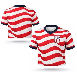 2026 USA Mesh Soccer Crop Top Jersey Shirt, Patriotic Football Jersey, All Over Print Unisex Soccer Jersey, Sports Fan Apparel Top