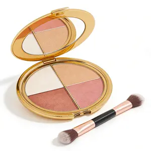 Women's Highlighter & CheekPaletteGlowjiuHighlighter&Cheek Palette with Brush, a 4-in-1Multi-FunctionalMakeupPalette S forHighlighter,Eyeshadow,Blush, Contouring, andFoundation