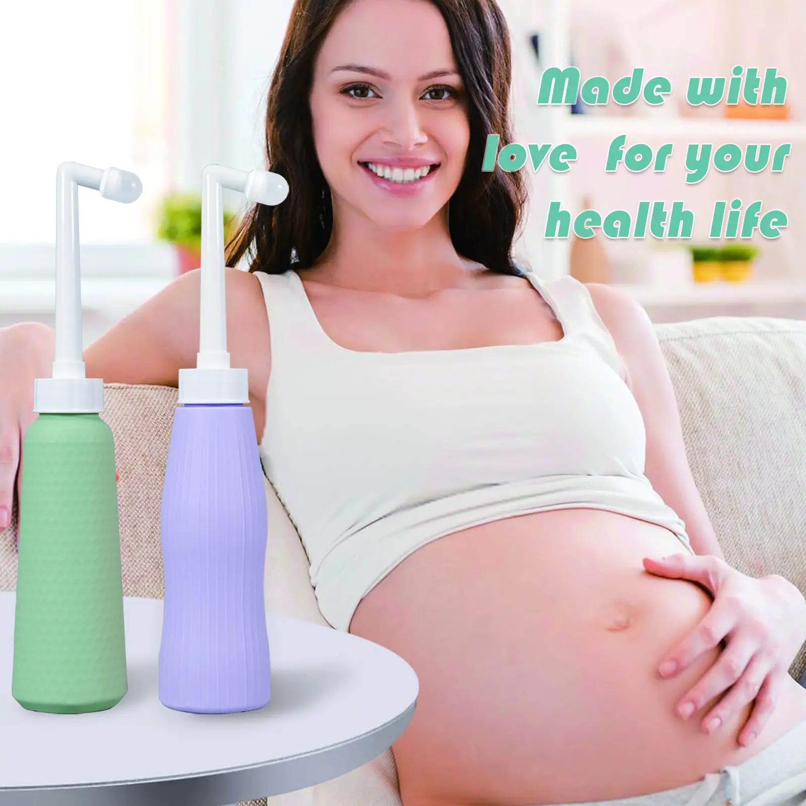 Postpartum Portable Travel Bidet Leak-proof Perineal Rinse Spray Bottle,Postpartum Essentials Recovery and Cleansing After Birth,Portable Bidet Perineal Cleansing and Recovery for New Mom,Upside Down Peri Bottle for Postpartum Care,Color: Purple and Green