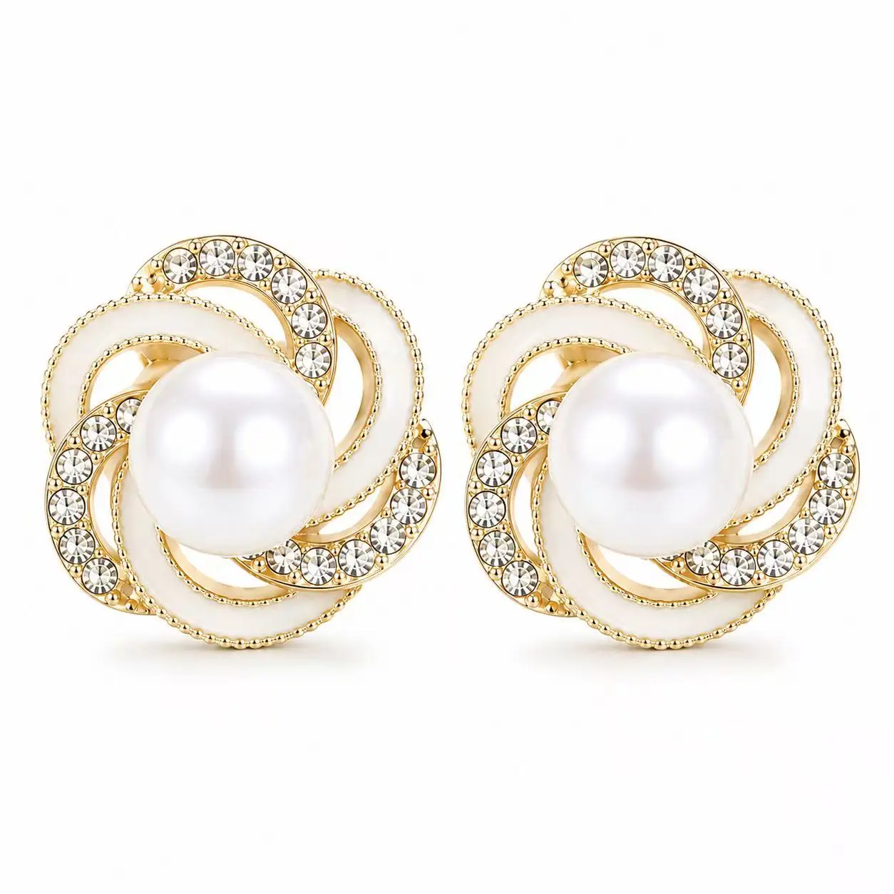 Women's Feminine Aesthetic Pearl Flower Cluster Earrings - Sparkly Silver Bezel Setting Birth Flower Costume Jewelry with Bling Effect for Dressy or Casual Daily Wear, Birthday, Classic, Elegant, Female, Floral, Earrings Jewelry, Pearls Earrings