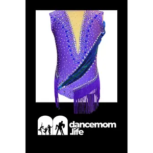 Cosmic Rhythm – Purple Jazz Fringe Dance Costume with Blue & Green Rhinestones and Wing Sequin Appliqué (US 6)