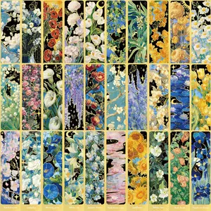 Flower Pattern Bookmark, 30pcs/set Vintage Oil Painting Bookmark, Decorative Art Bookmark, Floral Pattern Sticker, DIY Label Stickers for Scrapbooking & Journal Making, Book Reading Stickers
