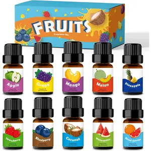Fruity Fragrance Oil for Candle & Soap Making, Premium Essential Oils 5ml x 10 - Coconut, Strawberry, Mango, Pineapple, Summer Aromatherapy Diffuser Oils Set