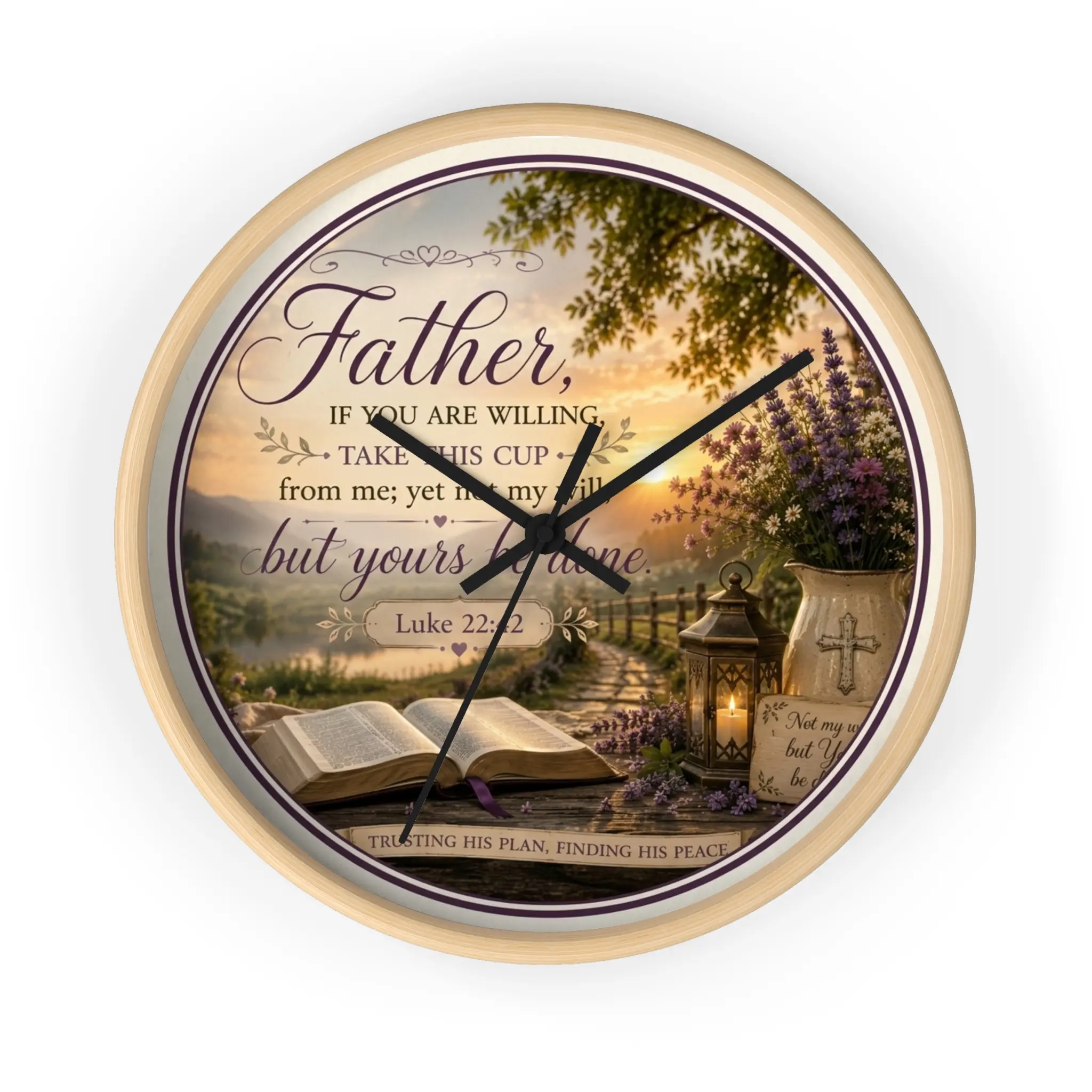 Father Prayer Bible Verse Wall Clock | Luke 22:42 Christian Home Decor