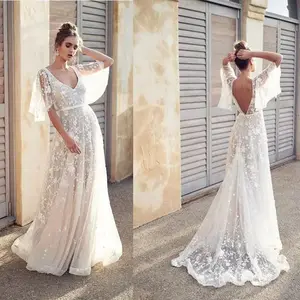 2025 White Dress New Style Sexy Lace V-neck Backless Dress Minimalist Womenswear Aesthetic Breathable(Sheet)