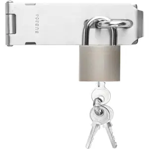 1Pc Black Heavy Duty Stainless Steel Padlock Hasp Latch with Lock Key, Suitable for Cabinet Closet Shed and Gate Door Locks
