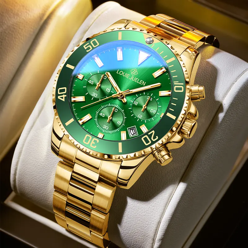 LOUIE JUELEN Green Ghost Series Men's Watch 42mm Alloy Case Sapphire Crystal Swiss Movement Waterproof Luminous Dial Elegant Design for Business Social Occasions Round Face