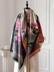 Bohemian Style Fitted Scarf, Fall & Winter Warm Wrap, Ideal for Daily Wear, Suitable for Air-Conditioned Rooms, Fashionable Accessory, Floral Embroidered Scarf