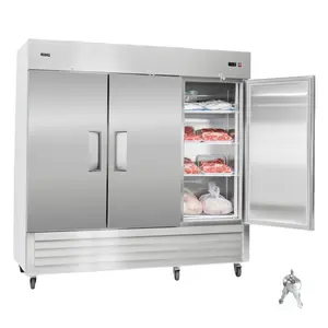 VEVOR Commercial Freezer, 32.2 in Width Reach In Upright-Freezer Three Door, 66.9 Cu. ft Auto-Defrost Stainless Steel Freezer with 12 Adjustable Shelves, -11 to 14 Temp Control, LED Light, 4 Wheels