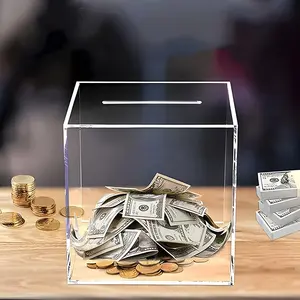 Clear Acrylic Piggy Bank, 1 Count Transparent Piggy Bank Box, Coin Piggy Bank, Cash Coin Jar, Cash Saving Box, Money Jar, Home Decor for Living Room Bedroom