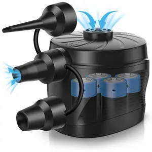 Electric Air Pump for Mattress Battery Powered Portable Pump for Camping Airbed Inflatables Paddling Pool Beach Toys Inflate Deflate with 3 Nozzles Quick-Fill Pump