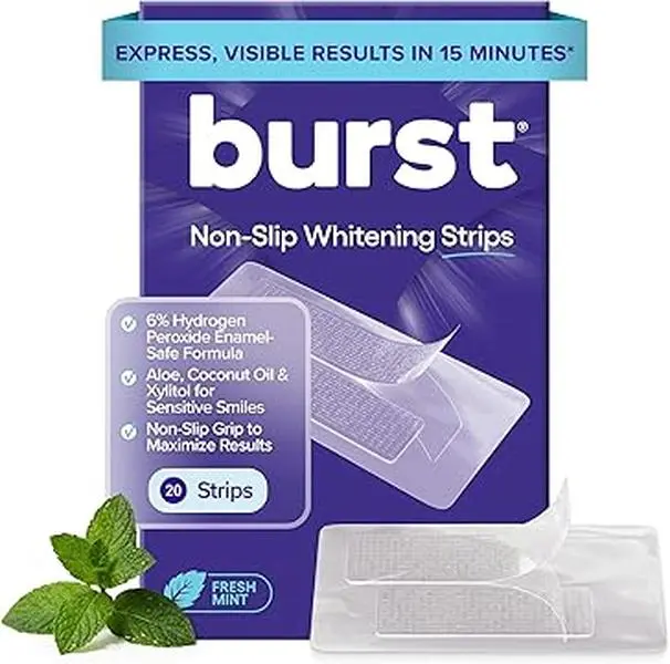BURST Teeth Whitening Strips for Sensitive Teeth, No-Slip Grip, Dental White Strips Kit, 20 Strips, 10 Treatments, Visibly Whiter Teeth After One Use