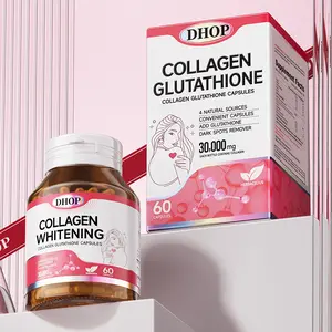 DHOP Collagen Glutathione Whitening Capsules 60 Count, Multi-Source Hydrolyzed Collagen Complex with L-Glutathione, Hyaluronic Acid & Vitamin C, Dark Spot Remover Skin Brightening Supplement, Gluten Free, Non-GMO