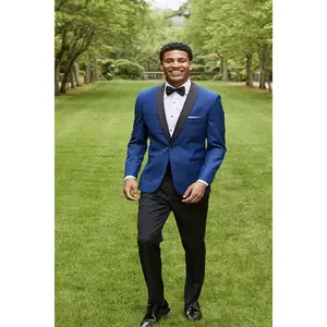 Ultra Slim One Button Cobalt w Black Shawl Lapel Tuxedo Jacket