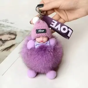 Sleeping Baby Pom Pom Keychain