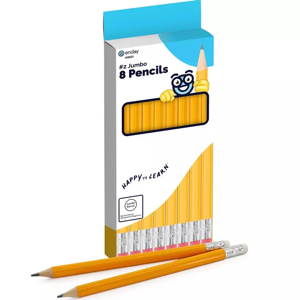 Enday Jumbo Pencils For Preschoolers No 2 for Kids, Kindergarten School Supplies, Fat Pre-Sharpened Round Pencil with Eraser Top for kids ages 4-8