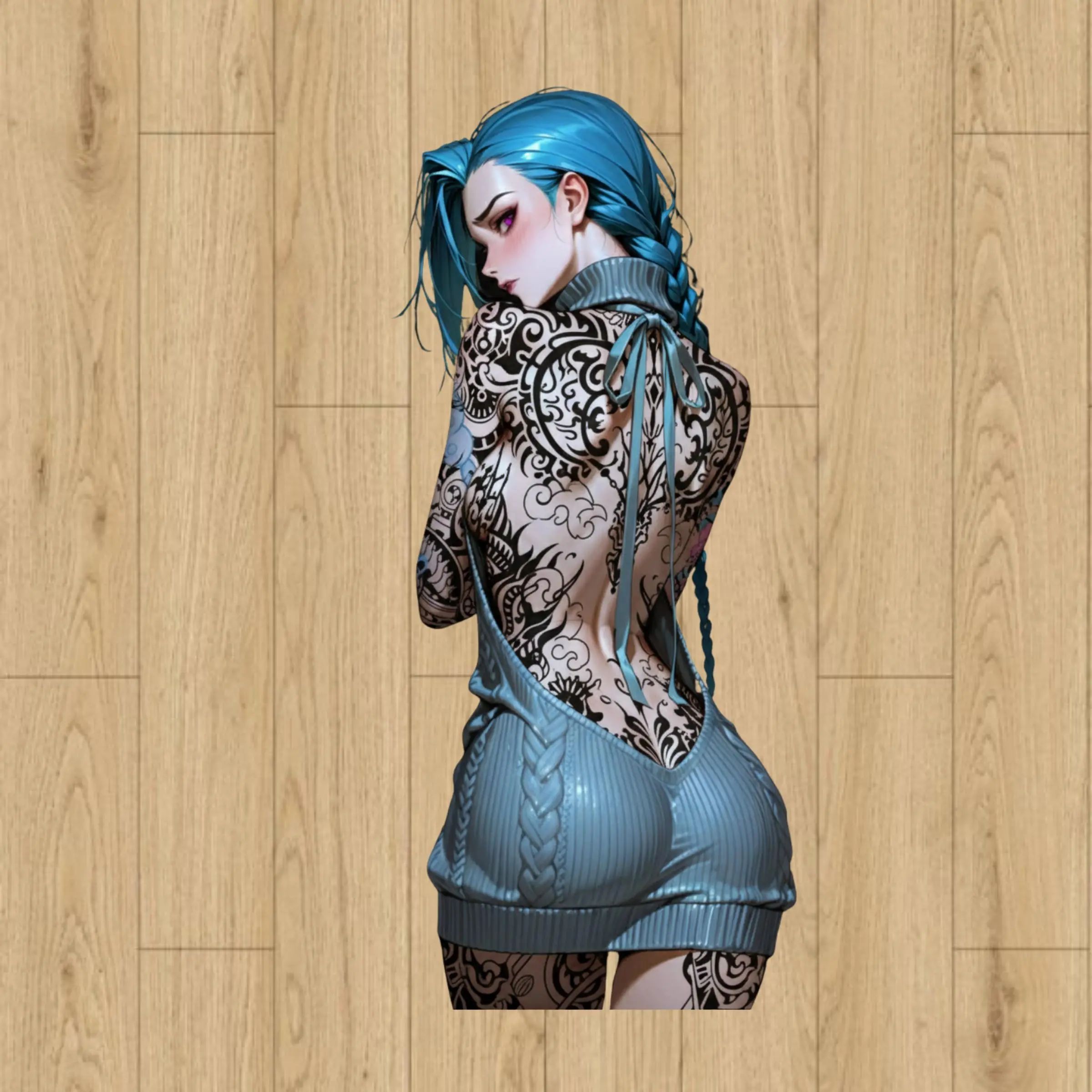 Jinx Waifu  With Unique Tatooed Sticker– Jinx Waifu Anime Vinyl Sticker, Christmas Gift Sticker