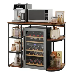 6-Tier Mini Fridge Storage Rack with Power Outlets & Air Switch – 46.9in Sturdy Microwave Stand – Coffee Bar Organizer Over-the-Fridge – Metal & Wood Shelf for Dorm, Apartment Kitchen – Holds Up to 150lbs