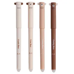0.5mm Erasable Pen (4 Counts/set), Cute Animal Design Erasable Pen with Eraser, Aesthetic Pens, Writing Pens, Suitable for School Homework, Note-taking, and Office Documents