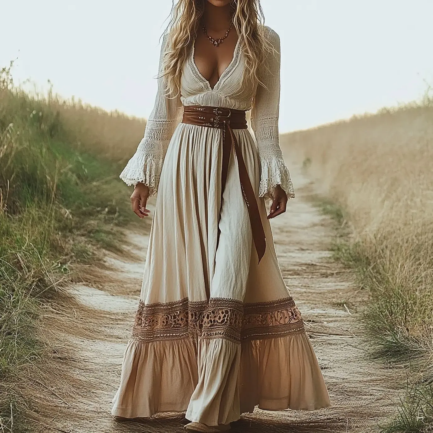 European and American ladies retro western cowgirl ethnic style printed bohemian dress