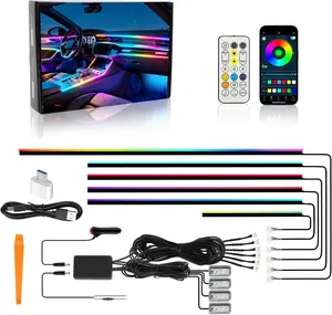 DREAMIZER Acrylic Interior Car LED Strip Lights with APP Remote Control RGB 10 in 1 Ambient Lighting Kits Fiber Optic Strip LEDs Music Sync Car Neon Lights for Cars SUVs Trucks