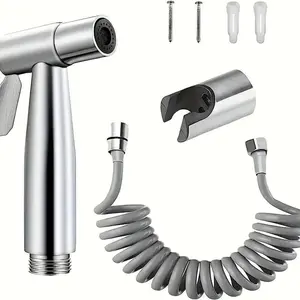 Stainless Steel Handheld Bidet Sprayer, 1 Set Including Bidet Head & Hose & Holder, Bathroom Shower Equipment for Home Use, Handheld Toilet Bidet, Modern Bidet Sprayer