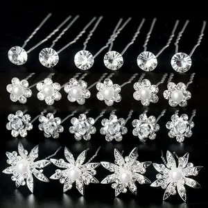 40 Pieces Bridal Hair Pins, Clips and Barrettes with Crystal Pearl Flowers, Women's Proms Hair Jewelry Accessories, Gift Stocking Stuffers for Girls