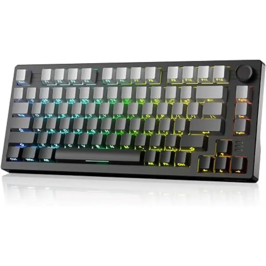 DAREU EK75PRO 75% Wired/Wireless Mechanical Keyboard, Hot-Swappable RGB Gaming Keyboard with Knob, Side Printed PBT Keycaps, Gasket-Mounted Structure, Tri-Mode Connectivity (2.4GHz/Bluetooth 5.1/USB-C), Windows & Mac Compatible