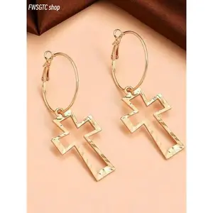 Xuping Studded Cross Dangle Earrings 1 Pair, Vintage Unisex Stylish Accessories, Chic Costume Jewelry Gift for Women, Elegant Design Perfect for Adults' Engagement & Formal Occasions
