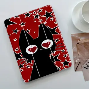 Black Cat Star Design iPad Case, Transparent Acrylic Hard Back Panel With Pencil Slot, Tablet accessories, Suitable for All models of ipad, Offices, Schools and Homes, Scratch-resistant Ultra-thin Protective Case, Shock-resistant Full Cover