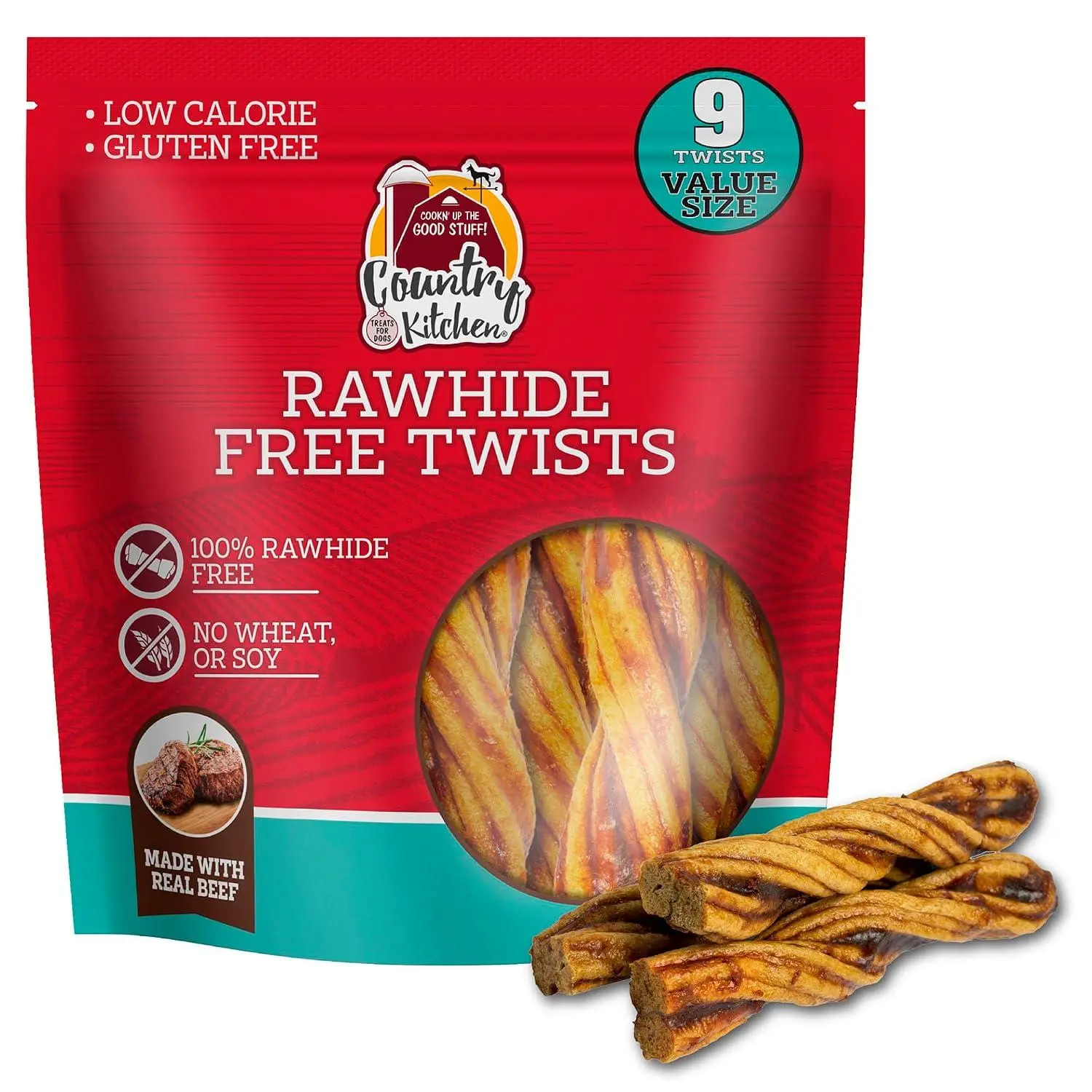 Country Kitchen Rawhide Free Beef Rings Dog Chews, Made with Real Beef, Highly Digestible, Gluten Free, 7 Count