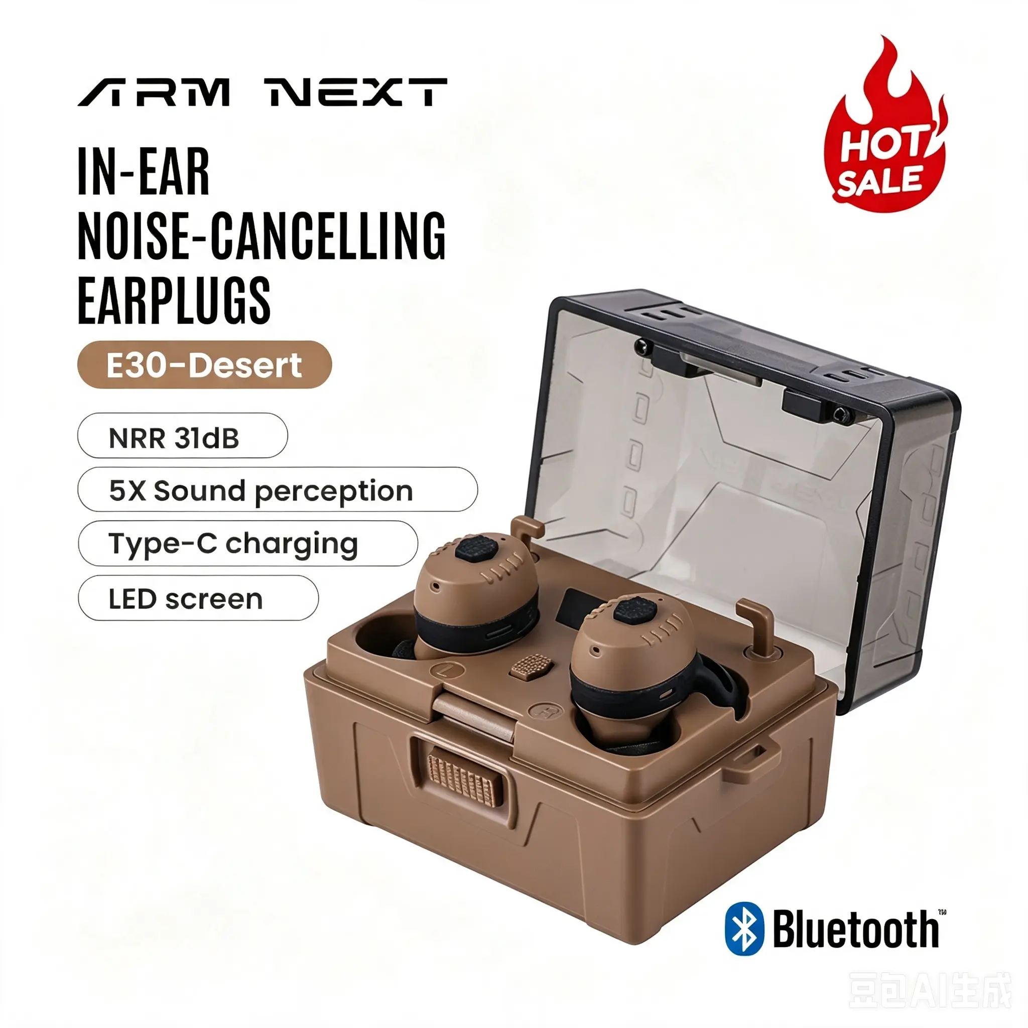 ARM NEXT FieldOps Tactical Earbuds E30 Hearing Protection with Bluetooth, 31dB Noise Reduction for Shooting Wireless Tactical Earbuds with Sound Pickup, Bluetooth 5.4, 50H Playtime, LED Display, for Hunting & Work outdoorfun fathersdayg