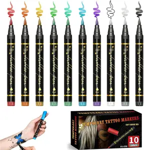 Temporary Tattoo Marker Pens 10-Pack Safe Non-Toxic Waterproof Quick Dry Easy Wash Off Ideal for DIY Art Face Body Drawing Parties Festivals Activities