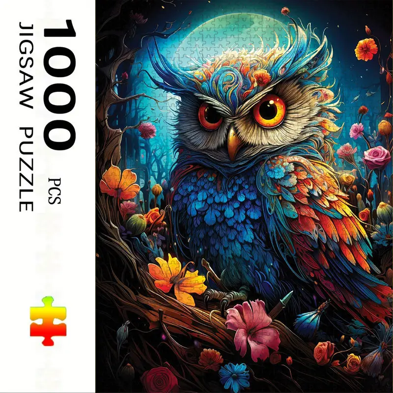 1000 Piece Owl Theme Puzzle, Art Puzzles Gift, Large Adult Family Interactive Toy, DIY Home Decor Brain Challenge, Holiday Scene, Perfect Gift, Jigsaw Puzzle