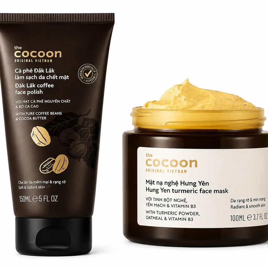 Cocoon Turmeric & Coffee Brightening Gentle Skin Care Kit - Vegan Face Mask, Polish Duo, Set, Hyperpigmentation Treatment