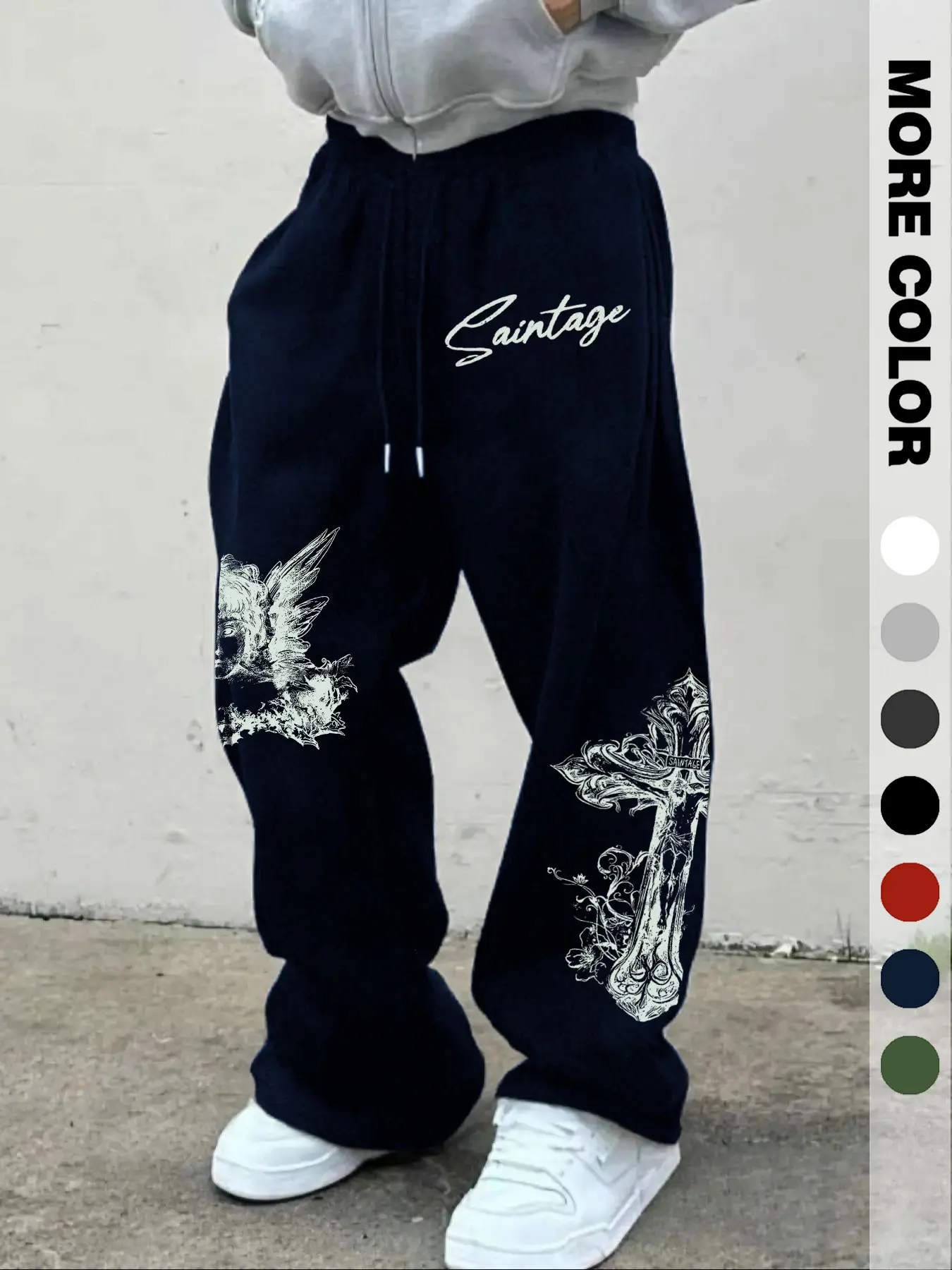 Unisex Adjustable Waist Drawstring Straight Leg Pants, Religious Cultural Pattern Print, Casual Comfortable Daily Wear, All Seasons, Sporty & Home Clothes