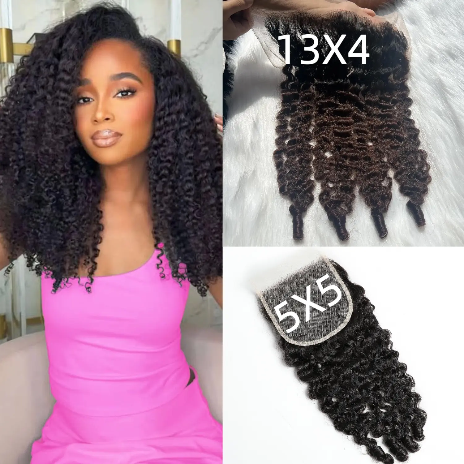 VIPbeauty Burmese Curly Closure Human Hair 4x4/5x5/13x4/13x6 Transprant Lace Closure 100% Unprocessed 16A Raw Virgin Hair 3C4A Burmese Curly Human Hair with Spiral Curls Pre Plucked With Baby Hair Natural Black Color