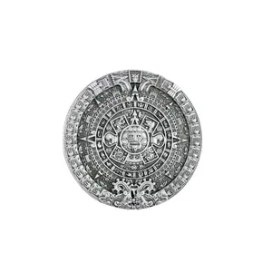 Antique Brushed Silver Aztec Calendar Round Belt Buckle
