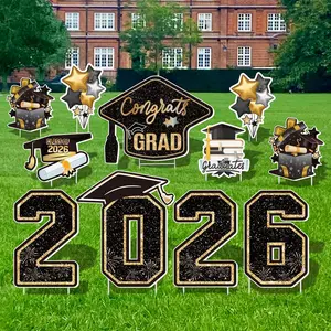 Large 11 count Graduation Yard Signs, Class of 2026 Congrats Grad Outdoor Lawn Yard Sign with Stakes, Graduate Yard Decorations for College High School Party, Black and