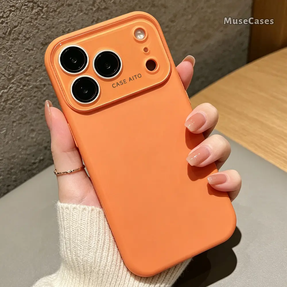 Premium Soft Slip-Free Orange Liquid Silicone-Look TPU Phone Case for iPhone 17 Pro, 16 Pro Max, 15, 14 Plus, 13, 12, 11, Air - Large Lens Window, Shockproof, Drop-Proof, Lightweight, Slim, Pocket-Friendly Trendy Accessory Gift SCFYC260727006
