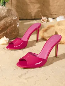 Women's Elegant Leather Finish Round Toe Open-Toe High Heel Sandals, Perfect for Dresses, Summer & Spring, Footwear