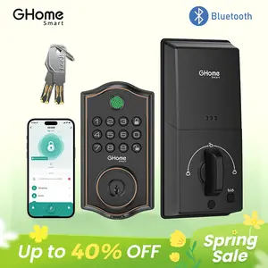 GHome Smart Keyless Entry Fingerprint Deadbolt Lock with App Control Auto Lock Waterproof Black 6 Months Battery Life Easy Install